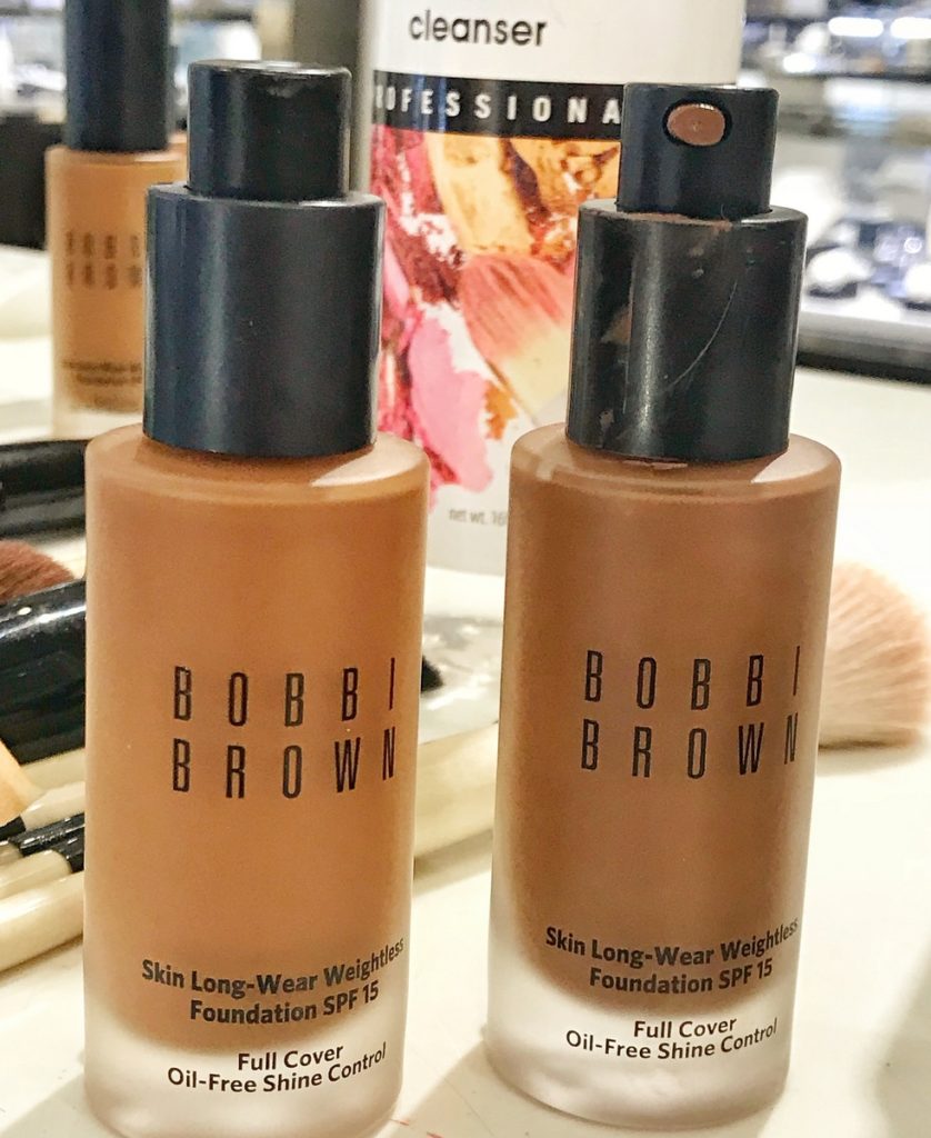 Two different shades of the Bobbi Brown Skin Long-Wear Weightless Foundation 